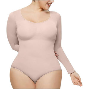 Women One Piece Shapewear Stand Collar Tummy <b>Control</b> <b>Bodysuit</b> Solid Color 100% Knitted Plus Size Quick Dry 180g Short Sleeve - Product Image 5