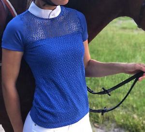 Ropa de montar a caballo para mujer, Tops de manga corta, camisa de espectáculo de encaje ecuestre, 2022 - Product Image 4