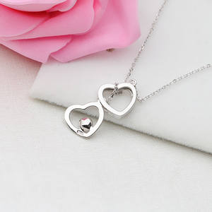 Collier pendentif en argent S925 pour femmes, double cœur et chaîne de casque avec plateau vide pour perle de 5-6,5 mm, accessoires de mode DIY - Product Image 3