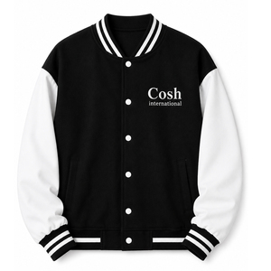 Vestes universitaires personnalisées en laine noire brodée avec des détails en cuir de vache véritable blanc - Product Image 1