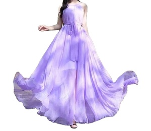 ชุดราตรีสุดชิคสำหรับฤดูร้อนของผู้หญิงเสื้อสันทรายเนื้อบางสำหรับเที่ยวชายหาดผ้าชีฟองแกว่งตัวใหญ่ยาวถึงพื้นมีพู่ประดับเอว - Product Image 4