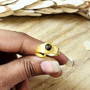 New Arrival Boho Tribal Bohemia Bezel Setting <b>Tiger</b> <b>Eye</b> Ethnic Brass <b>Ring</b> Women 18k Gold Plated Engraved Band Statement - Product Image 4