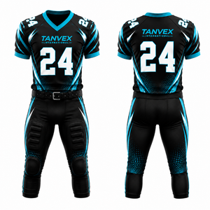 Ensemble d'uniformes de football américain pour hommes, maillot à col en V à manches courtes imprimé par transfert thermique, pantalon écologique anti-humidité à l'avant - Product Image 2