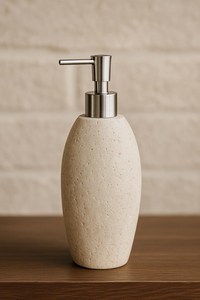 Ensemble de salle de bain en travertin artisanal, décoration rustique minimaliste en pierre, accessoires de salle de bain en pierre naturelle, style spa - Product Image 2