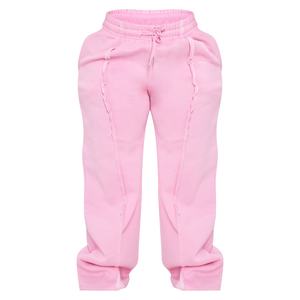 Más tamaño rosa claro de gran tamaño de pierna ancha costura pantalones de chándal con capucha cremallera sudaderas para mujeres - Product Image 5