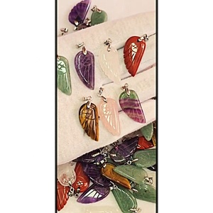Pendentifs en forme d'ailes d'ange sculptées double face avec pierres précieuses naturelles multiples pour collier, artisanat en cristal, bijoux de mode pour hommes et femmes - Product Image 5