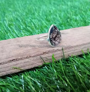 Top vente 925 solide en argent Sterling pierre précieuse bague poire noir rutile à la main bague cristal bague anniversaire cadeau rutile bijoux - Product Image 3