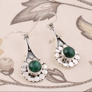 Pendientes Colgantes de Malaquita, Plata de Ley 925, Joyería Boho Hecha a Mano, Pendientes de Piedras Preciosas Verdes Naturales, Regalo para Mujer - Product Image 1
