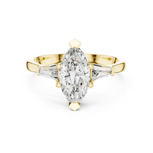 แหวนเพชรเม็ดเดี่ยวทรงมาร์คีส์และบาแกตต์สั่งทำพิเศษ ทองคำชมพู 14K สำหรับผู้หญิง |   ชุดสำหรับงานปาร์ตี้ |   เพชรที่เพิ่งเพาะเลี้ยง - Product Image 3