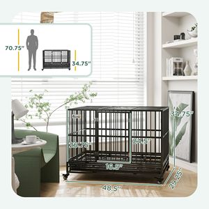 48\" Heavy Duty Dog <b>Crate</b> Large Metal Kennel with Lockable Wheels Double Door and Removable Tray Gray-XXL Size - Product Image 3