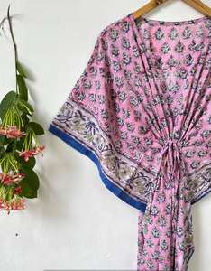 Robe longue maxi kaftan en coton 100 %, motif floral rose, tenue de plage, robe de demoiselle d'honneur pour femmes - Product Image 5