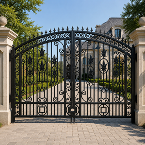 Luxury Black Wrought Iron Driveway <b>Gate</b> Ornamental <b>Arched</b> Villa Main Entrance Security Garden <b>Gate</b> Scroll Metal Design - Product Image 6