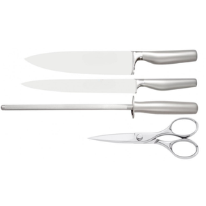 Ensemble de 8 couteaux de cuisine professionnels avec lames en acier inoxydable, bloc de rangement noir, manches en métal, ciseaux de cuisine et aiguiseur - Product Image 6