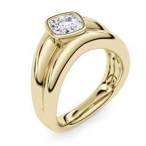 Bague de fiançailles pour femme en or 14 carats avec diamant taille coussin, sertie clos, style classique, plaqué or jaune, design géométrique - Product Image 2