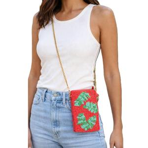 Pochette élégante pour téléphone avec broderie perlée pour filles, sac à téléphone en perles de rocaille avec broderie florale - Product Image 5