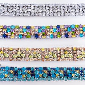 Bracelet classique de mariée en laiton plaqué rhodium avec CZ multicolores bleu aqua, personnalisable, unisexe, LAVINA Anniversaire - Product Image 3