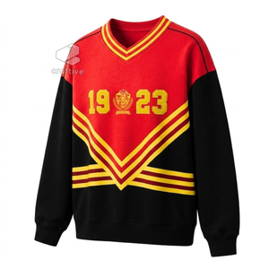 Sudadera NSPDK para Mujer, Bordada en Rojo y Dorado, de Algodón y Felpa, Manga Larga, Cuello Redondo, Ropa de Hermandad - Product Image 2