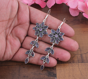925 <b>Sterling</b> <b>Silver</b> Blue Lace Agate Water Drop Long Dangle Chandelier Earrings | Wholesale Handcrafted Vintage Anniversary - Product Image 3