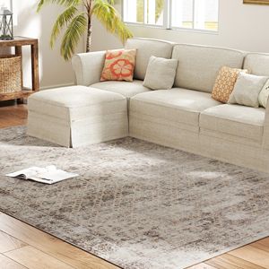 Tappeto Tradizionale Lavabile in Lavatrice 8x10 Antiscivolo, Set di Tappeti Marrone Chiaro Misto per Soggiorno e Camera da Letto - Product Image 2