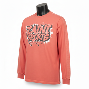 Camiseta de manga larga para hombre, 180 GSM, algodón grueso, color naranja coral, estilo urbano, con logo personalizado serigrafiado. - Product Image 4