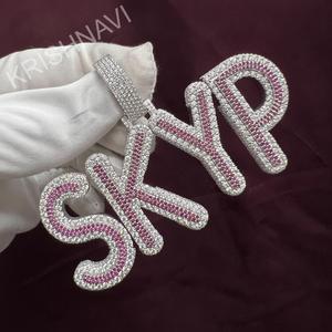 Premium VVS Moissanite Ruby Diamond SKYP <b>Name</b> Fully Iced Out <b>Custom</b> Pendant Personalized Hip Hop Jewelry <b>Necklace</b> Gift For Men - Product Image 4