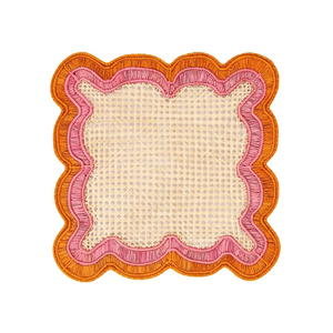 <b>Square</b> Embroidered Cloth <b>Placemat</b> With Orange Pink Ruffle Border Vintage Style Machine Washable Home Decor - Product Image 3
