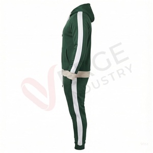 Ensemble de survêtement vert pour homme, manches longues, capuche, fermeture éclair sur le devant, couleur unie, respirant, coupe décontractée, vêtements d'automne - Product Image 3