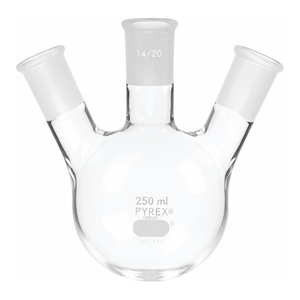 Para PYREX, Florero de Destilación de Vidrio Borosilicato de 250 ml con Tres Cuellos Angulares y Juntas Cónicas Estándar para Química Orgánica - Product Image 1