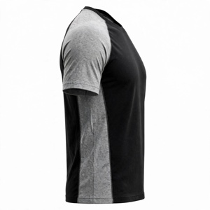 T-shirt pour homme noir et gris à manches raglan, coupe ample, col rond, tricoté, couleur unie, design à bordure contrastée, écologique, 100% coton - Product Image 3