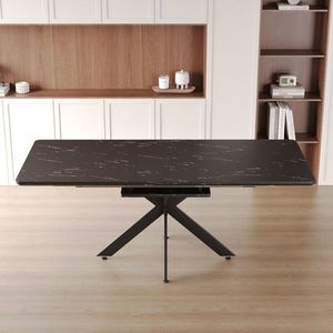 Table de salle à manger moderne de style Mid-Century, extensible de 62,4 po à 78,15 po, noire, très grande table de cuisine pour salle à manger, fêtes et conférences - Product Image 1