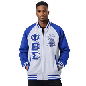 Chaqueta Varsity de Forro Polar Gris Jaspeado Phi Beta Sigma, Ropa de Fraternidad Griega con Estilo Universitario Clásico, Cálida y Cómoda - Product Image 1