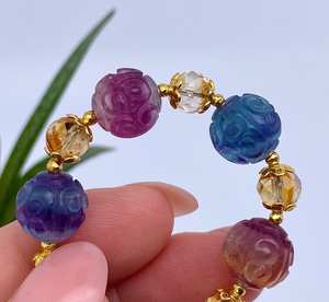 Pulsera de Fluorita Natural, Plata de Ley 925, Chapado en Oro de 14k, Joyería Fina Hecha a Mano, Regalo para Mujer, Venta al por Mayor, Estilo Vintage, IGI - Product Image 6