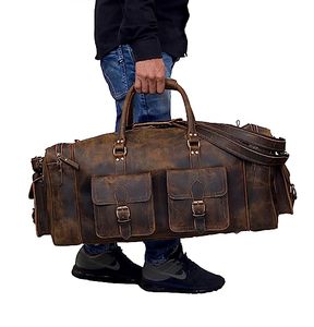 Sac de voyage unisexe moderne en cuir véritable de haute qualité, format cabine, grande capacité, avec fermeture éclair, design tendance - Product Image 4