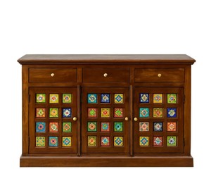 Wholesale Solid Wood Ceramic Tile <b>Sideboard</b> Vintage Indian Buffet Cabinet Hand Painted Tile Credenza | Pindel Handicraft - Product Image 5