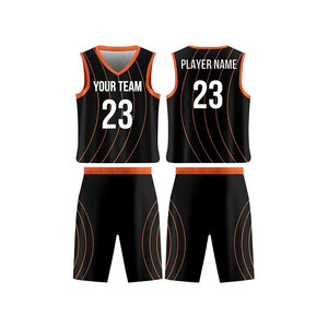 Ensemble de maillots de basket personnalisés, col en V, sans manches, impression sublimée, noir et orange, vêtements d'équipe unisexes pour adultes, coupe athlétique respirante - Product Image 1