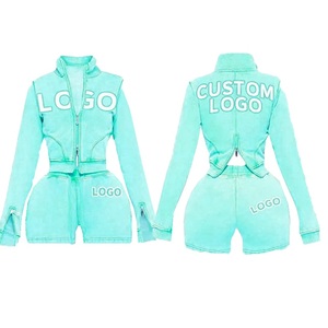 ชุดเซ็ตเสื้อแจ็คเก็ตครึ่งซิปแขนสั้นและกางเกงขาสั้นสไตล์ Y2K สำหรับฤดูร้อน พร้อมโลโก้สั่งทำ ชุดเซ็ตสองชิ้นสำหรับผู้หญิง - Product Image 2