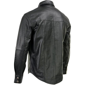 SAMROZ SPORTS Men's Premium Black Leather Casual Biker Rider Shirt w/Vintage 5 Cent Buffalo <b>Buttons</b> - Product Image 3