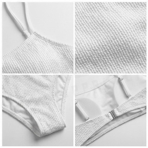 <b>White</b> Knitted <b>Bikini</b> <b>Set</b> Bandeau Top With Ribbed Texture Hipster Bottoms Women's Swimwear Two Piece Stretch Fabric - Product Image 5