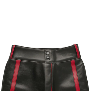 Shorts ajustados de cuero rojo hasta la rodilla con doble cremallera, elásticos, de cintura media, con patrón de puntos y cuentas, efecto Wetlook, de látex, para mujer y hombre. - Product Image 6