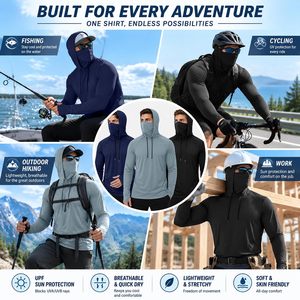 2026 Custom Made ODM Men's UPF 50 <b>Long</b> <b>Sleeve</b> Hooded Fishing Shirt Face Mask Anti-UV Quick Dry Pullover <b>Top</b> <b>Light</b> <b>Blue</b> - Product Image 5