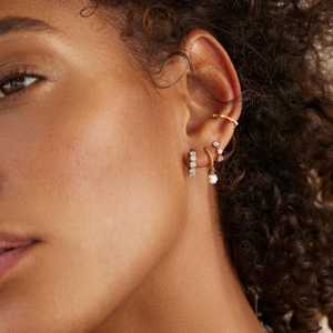 Boucles d'oreilles créoles en or 14K avec diamants de laboratoire taille ronde, pavé de 5 pierres, 12mm, petites créoles Huggies éternité, vente en gros - Product Image 2