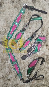 Handmade Custom Durable Pink Green Accent Genuine Leather Western Saddle Nickel-Plated <b>Hardware</b> Lightweight Seasonal Includes - Product Image 3