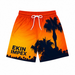 Shorts de bain décontractés pour hommes, orange, personnalisés, séchage rapide, écologiques, anti-UV, respirants, taille élastique avec cordon de serrage - Product Image 1