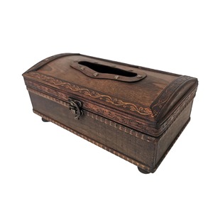 Dispensador de pañuelos faciales de madera oscura de lujo hecho a mano, diseño de caja del tesoro, estuche decorativo de madera de estilo antiguo de primera calidad - Product Image 4