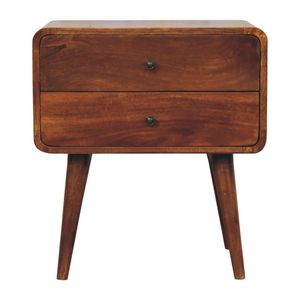 Comodino grande castagno curvo in legno massello mobili artigianali per camera da letto - Product Image 1