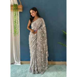 Sari pour femmes de créateur pour les fêtes Ensemble de broderie à sequins - Product Image 2