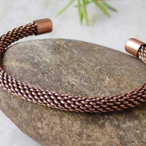 Copper Alloy Cuff Bracelet Geometric Design Vintage Style Unisex Jewelry Antique Copper Plated <b>men</b> women hand wear - Product Image 4