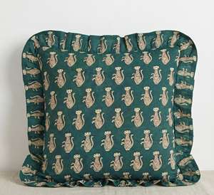 Funda de cojín boho con estampado de bloques y volantes, cojines decorativos de algodón hechos a mano, funda de cojín bohemia vintage para decoración del hogar. - Product Image 1