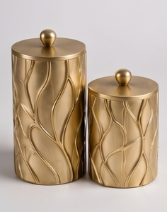 Boîte de rangement cylindrique en métal doré gaufré personnalisée pour fruits secs et collations, ensemble de contenants - Product Image 1