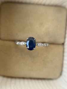 แหวนแต่งงานไพลินสีน้ำเงิน แหวนไพลินสีน้ำเงินธรรมชาติ พร้อมแหวนหมั้นและแหวนครบรอบสำหรับเธอ - Product Image 3